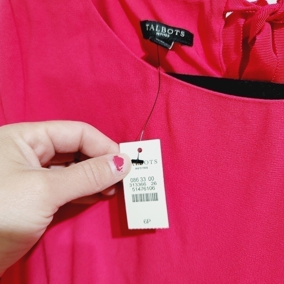 TALBOTS RASPERRY PINK DRESS RIBBON TIE, RUFFLE BELL SLEEVE SZ 6P - Picture 5 of 13